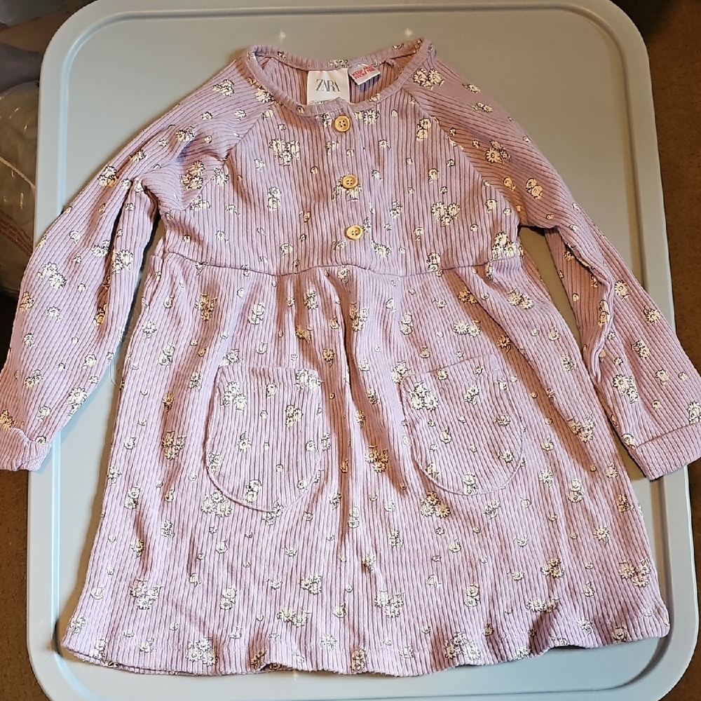 ZARA BABY GIRL NWT PURPLE  DRESS  WITH PINK FLIWERS SIZE  18/24M